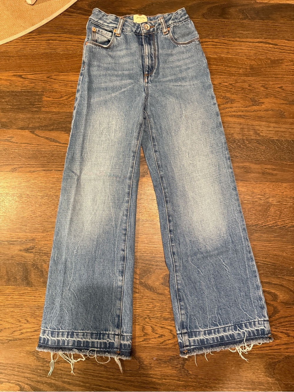 Girls Bellerose blue denim jeans with frayed hem